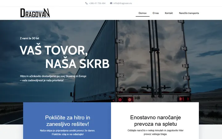 Spletna stran prevoznega podjetja Dragovan